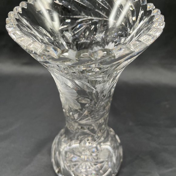 Beautiful Cut Crystal Sawtooth Vase, With Flowers, 10”h - Picture 3 of 6